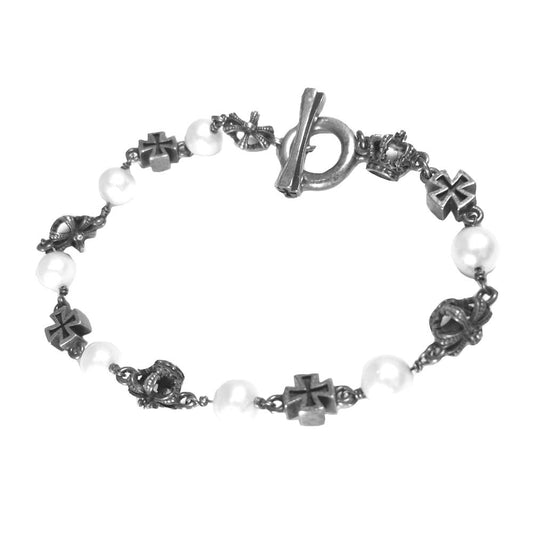 Justin Davis ジャスティンデイビス SBJ413 ジゼル パール クロス ブレスレット シルバー系【中古】