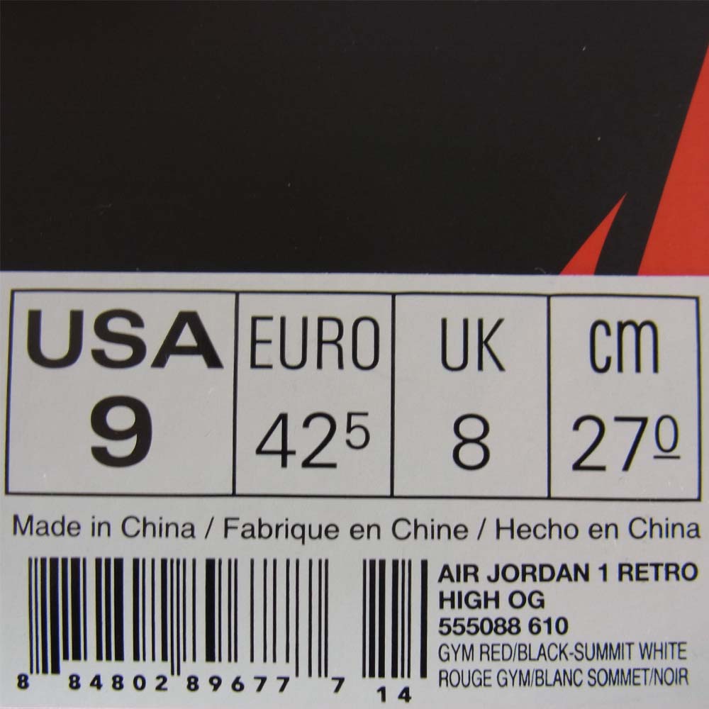 NIKE ナイキ 555088-610 AIR JORDAN 1 RETRO HIGH OG BRED TOE ナイキ エアジョーダン レトロ ブレッド レッド系 27cm【新古品】【未使用】【中古】