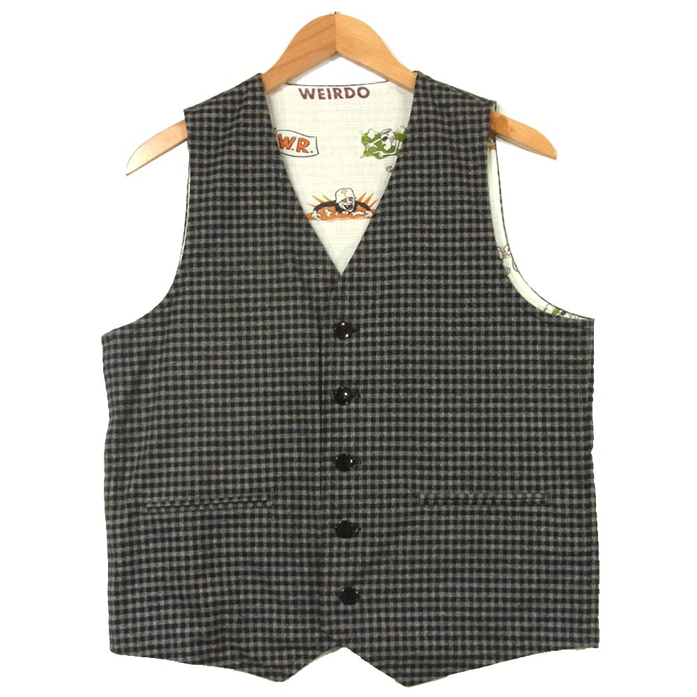 WEIRDO ウィアード WRD-17-AW-08/WRD-17-AW-09 BICYCLE PLATES JACKET VEST ベスト スーツ ジャケット ギンガムチェック 2ピース グレー系 M【美品】【中古】