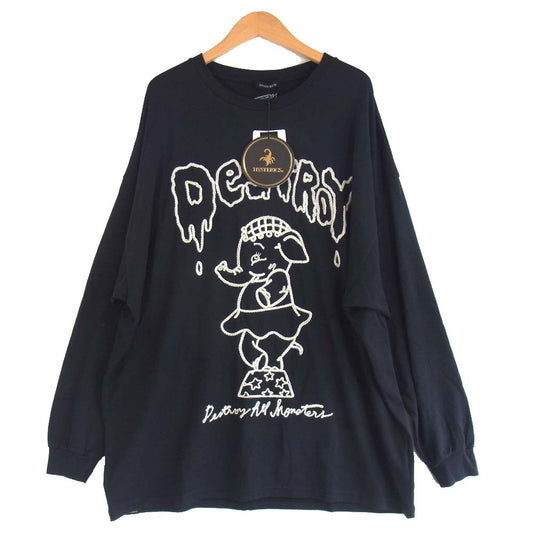 HYSTERIC GLAMOUR ヒステリックグラマー 05203CL02 DESTROY ALL MONSTERS ELEPHANT刺繍 オーバーサイズ Tシャツ ブラック系 F【新古品】【未使用】【中古】