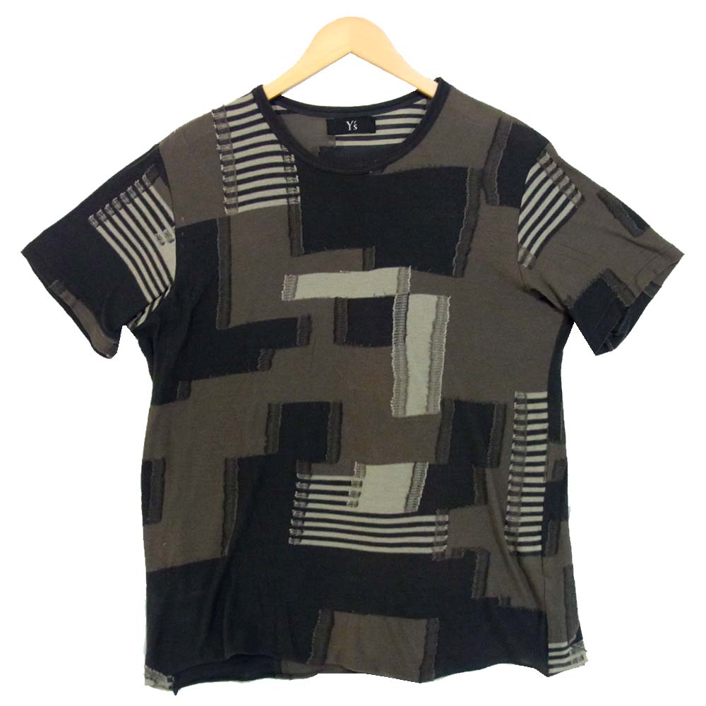 Yohji Yamamoto ヨウジヤマモト ワイズ Y's MV-T77-045 パッチワークデザイン 半袖 カットソー カーキグレー系 2【中古】