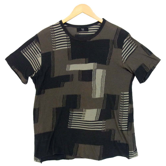 Yohji Yamamoto ヨウジヤマモト ワイズ Y's MV-T77-045 パッチワークデザイン 半袖 カットソー カーキグレー系 2【中古】
