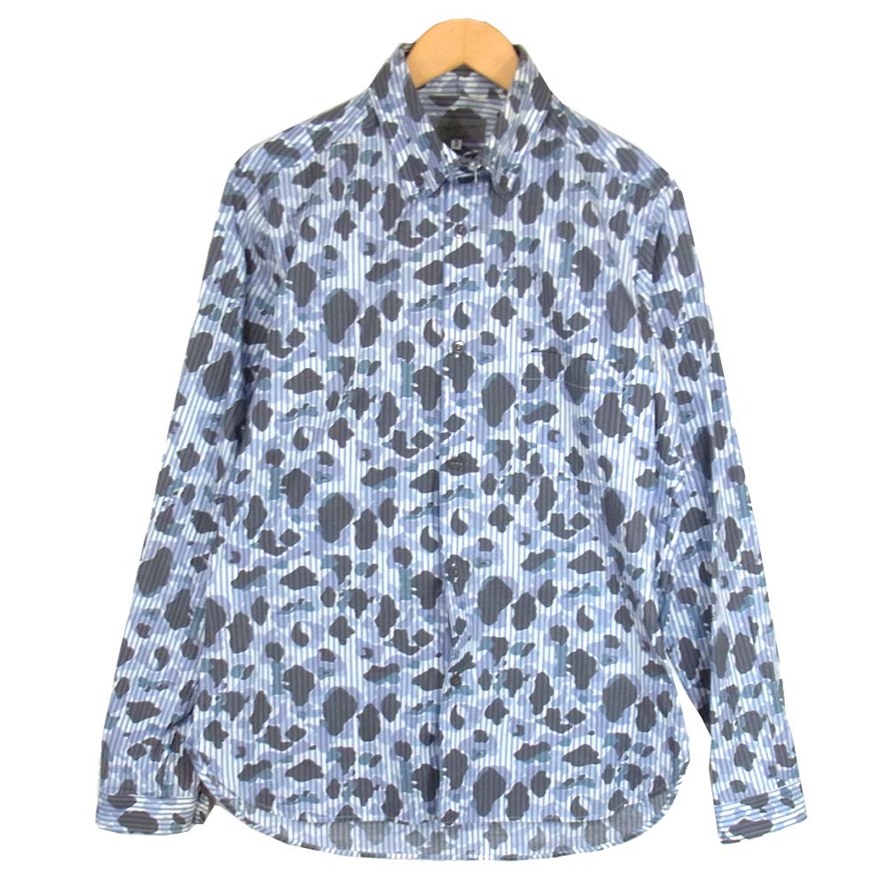 Yohji Yamamoto ヨウジヤマモト POUR HOMME プールオム 14AW HF-B15-016 襟ファスナー着脱 カモフラ ストライプ シャツ グレー系 3【中古】
