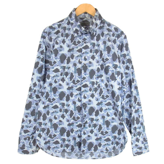 Yohji Yamamoto ヨウジヤマモト POUR HOMME プールオム 14AW HF-B15-016 襟ファスナー着脱 カモフラ ストライプ シャツ グレー系 3【中古】