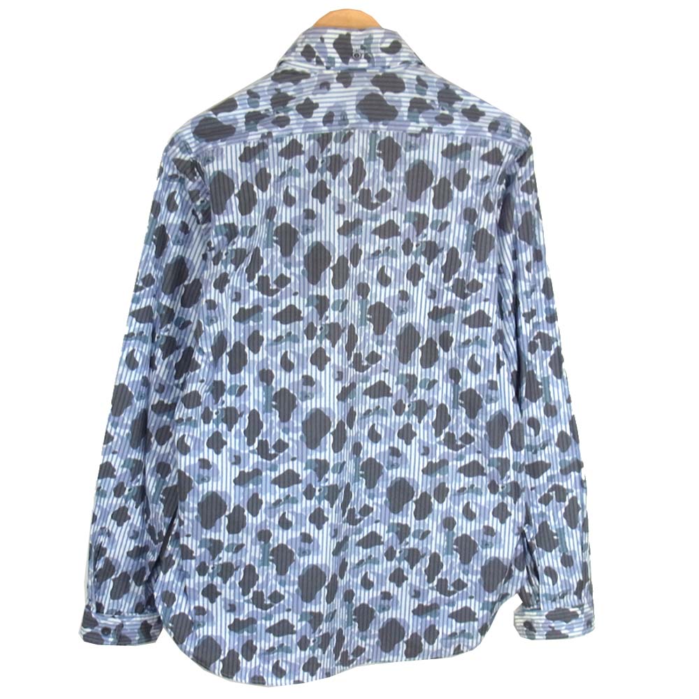 Yohji Yamamoto ヨウジヤマモト POUR HOMME プールオム 14AW HF-B15-016 襟ファスナー着脱 カモフラ ストライプ シャツ グレー系 3【中古】