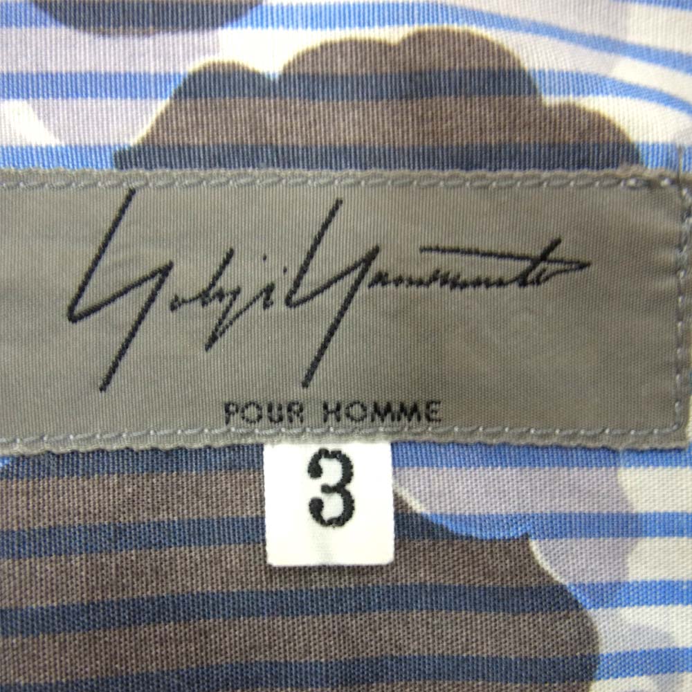 Yohji Yamamoto ヨウジヤマモト POUR HOMME プールオム 14AW HF-B15-016 襟ファスナー着脱 カモフラ ストライプ シャツ グレー系 3【中古】