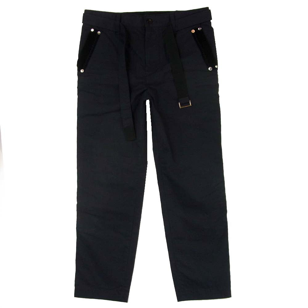 Sacai サカイ 18-01752M ベルト付き ベロアポケット コットン パンツ 日本製 ダークネイビー系 1【中古】