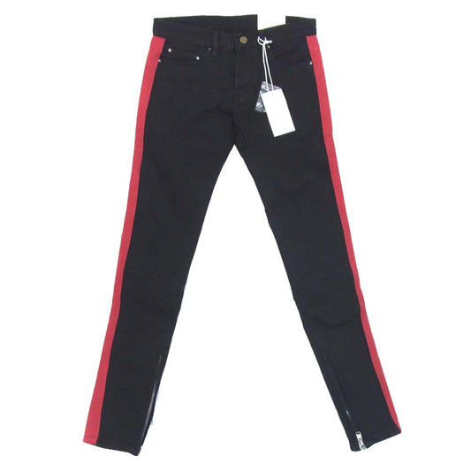 ミニマル M2017-D362-BKR サイドライン ジップ デニムパンツ ブラック×レッド系 28【新古品】【未使用】【中古】