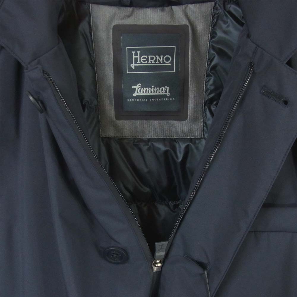 Herno ヘルノ Pl154UL Laminar フード付き ダウン チェスター コート ネイビー系 50【新古品】【未使用】【中古】