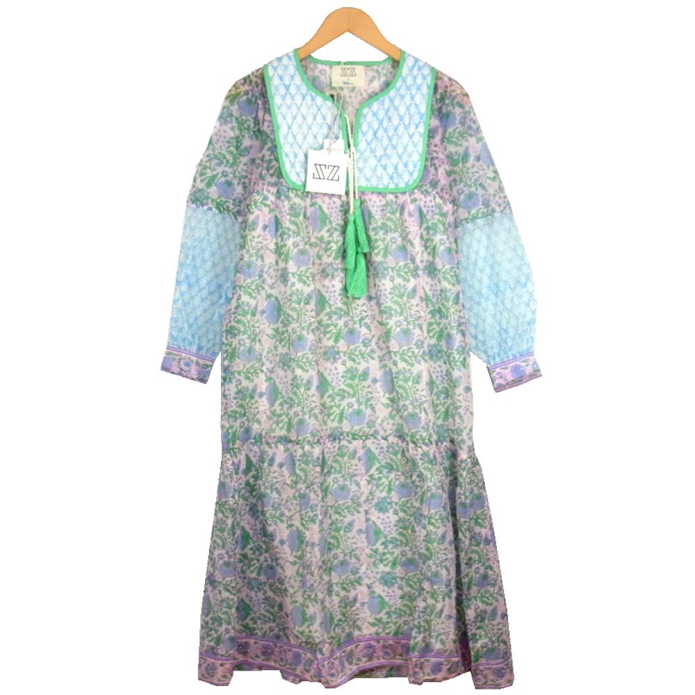 Ron Herman ロンハーマン × SZ BLOCKPRINTS エスゼット ブロックプリント シルク ジョセフ ドレス ワンピース ライトブルー系 XS【新古品】【未使用】【中古】