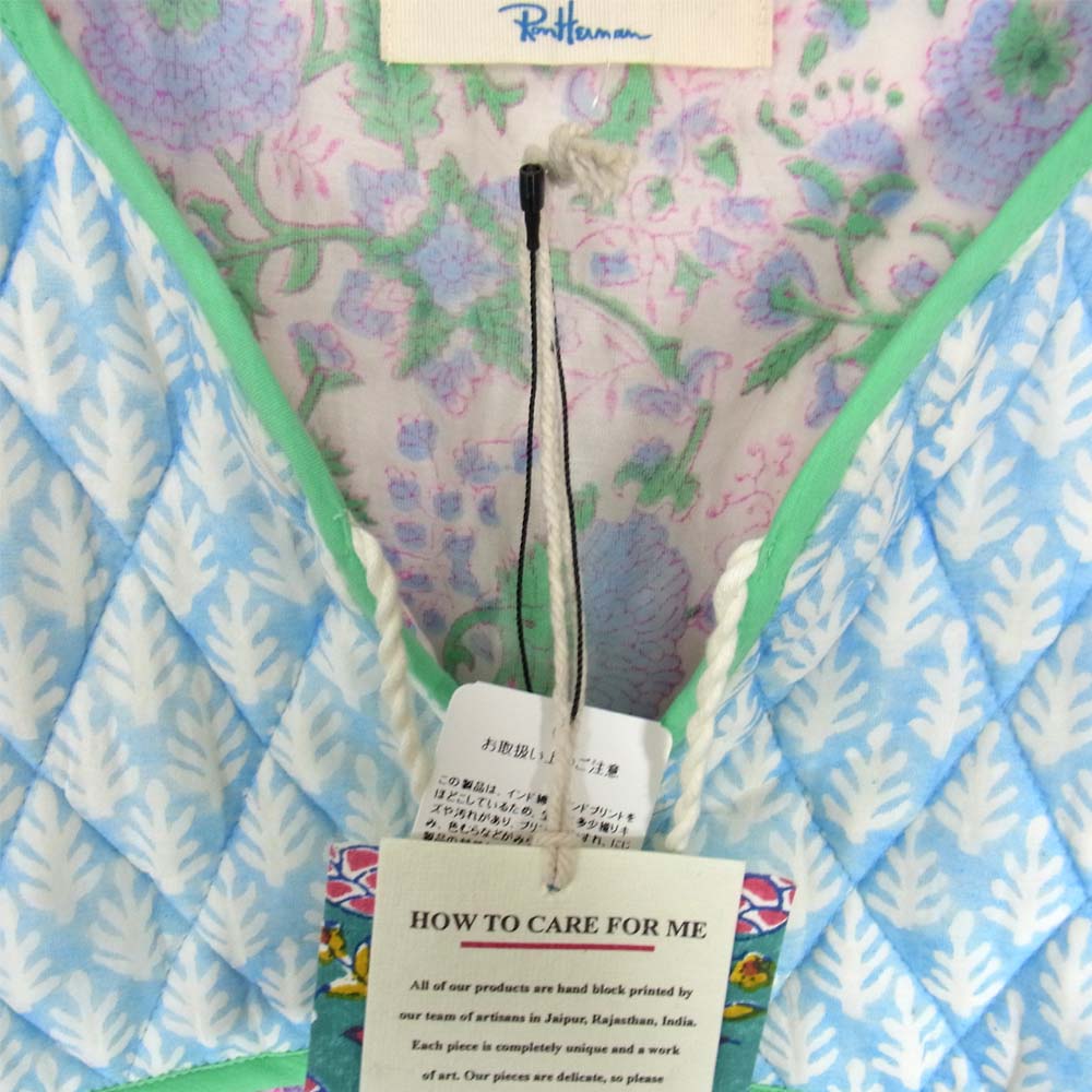 Ron Herman ロンハーマン × SZ BLOCKPRINTS エスゼット ブロックプリント シルク ジョセフ ドレス ワンピース ライトブルー系 XS【新古品】【未使用】【中古】