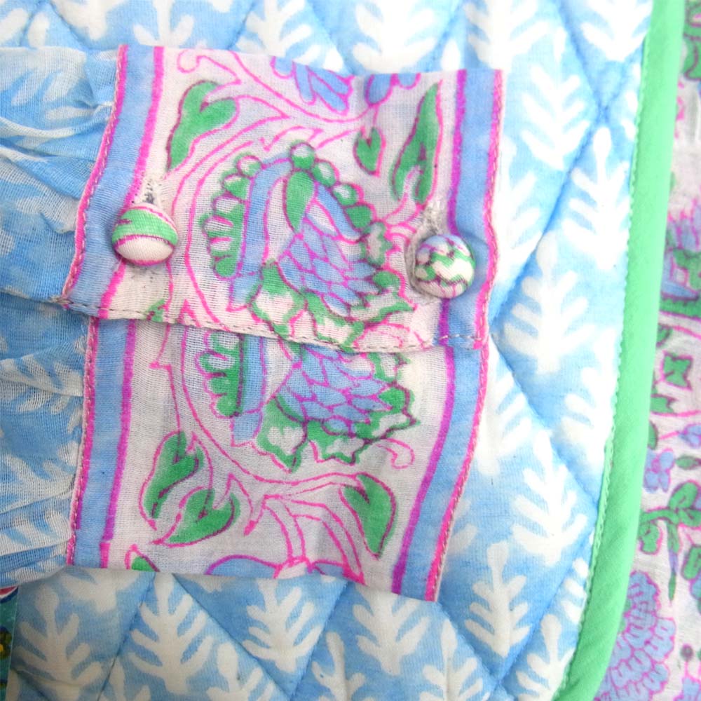 Ron Herman ロンハーマン × SZ BLOCKPRINTS エスゼット ブロックプリント シルク ジョセフ ドレス ワンピース ライトブルー系 XS【新古品】【未使用】【中古】