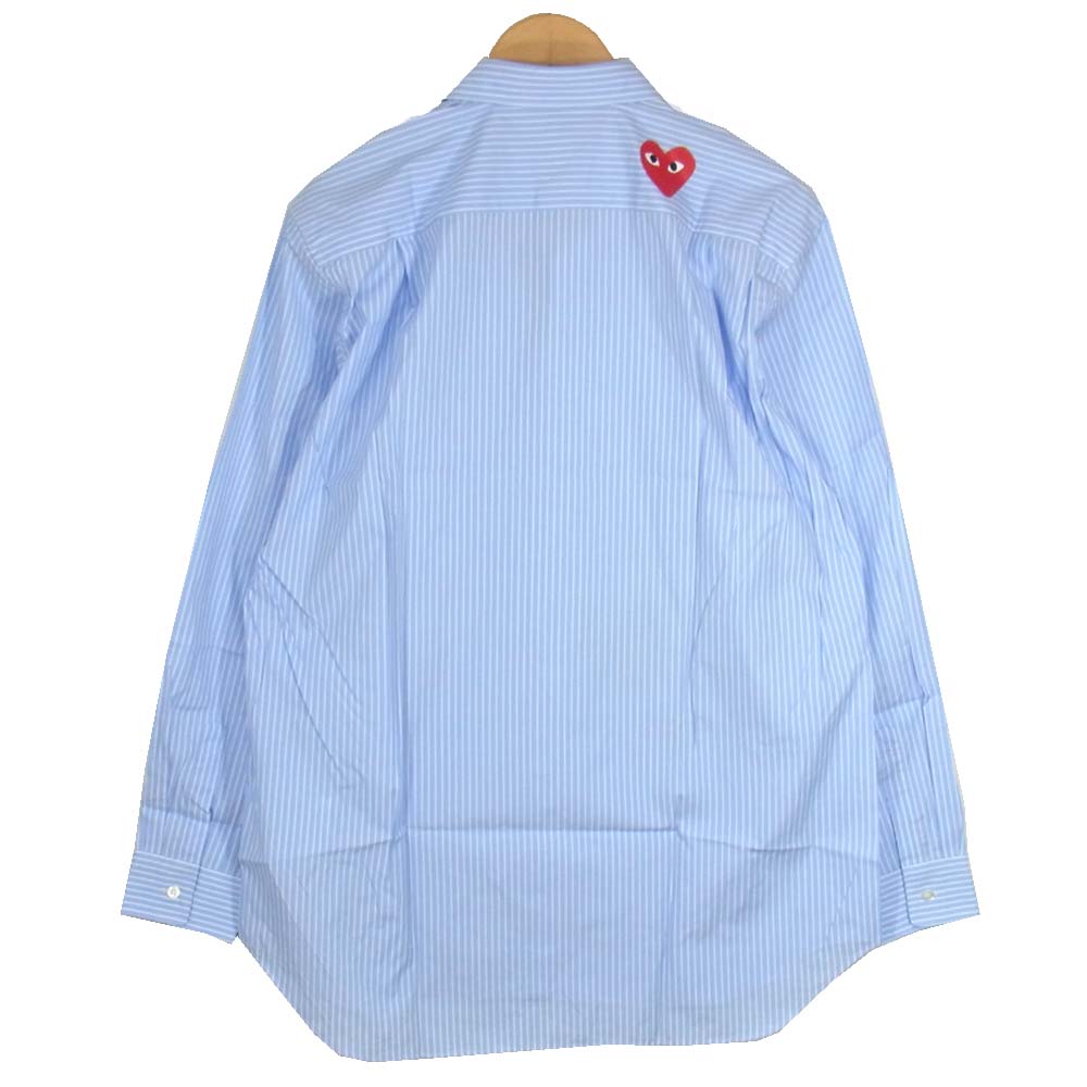PLAY COMME des GARCONS プレイコムデギャルソン ストライプ 長袖シャツ ライトブルー系 L【新古品】【未使用】【中古】