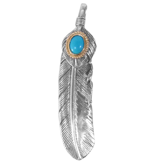 タディアンドキング 金縄 ターコイズ 特大 フェザー ペンダントトップ シルバー系【中古】
