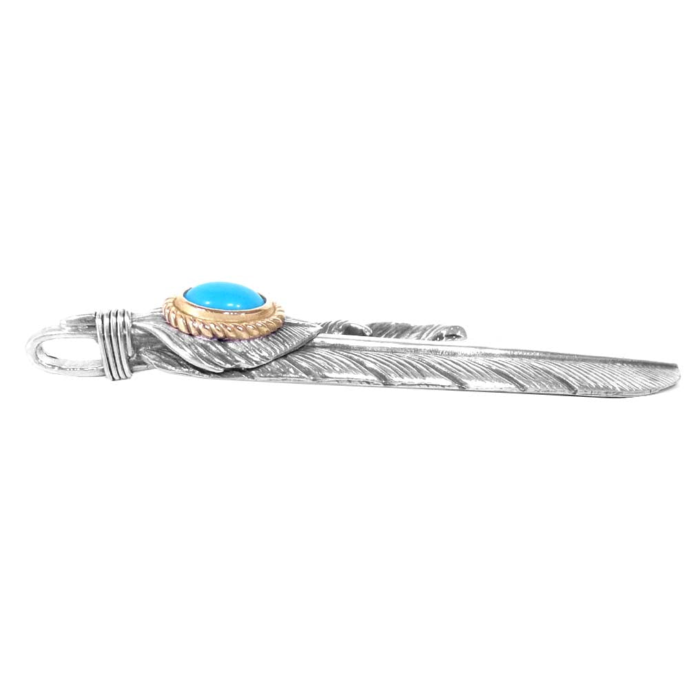 タディアンドキング 金縄 ターコイズ 特大 フェザー ペンダントトップ シルバー系【中古】