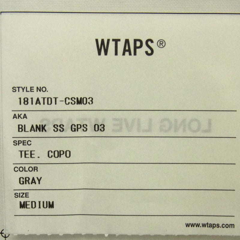 WTAPS ダブルタップス 181ATDT-CSM03 BLANK SS GPS 03 ブランク 半袖 Tシャツ グレー系 M【極上美品】【中古】