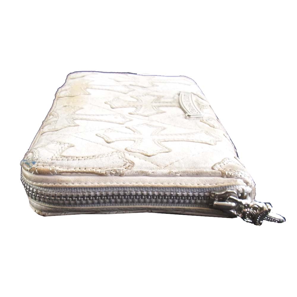 CHROME HEARTS クロムハーツ（原本無） REC F ZIP レック ジップ セメタリークロスパッチ キルティング レザー ラウンドファスナー ウォレット ホワイト系【中古】