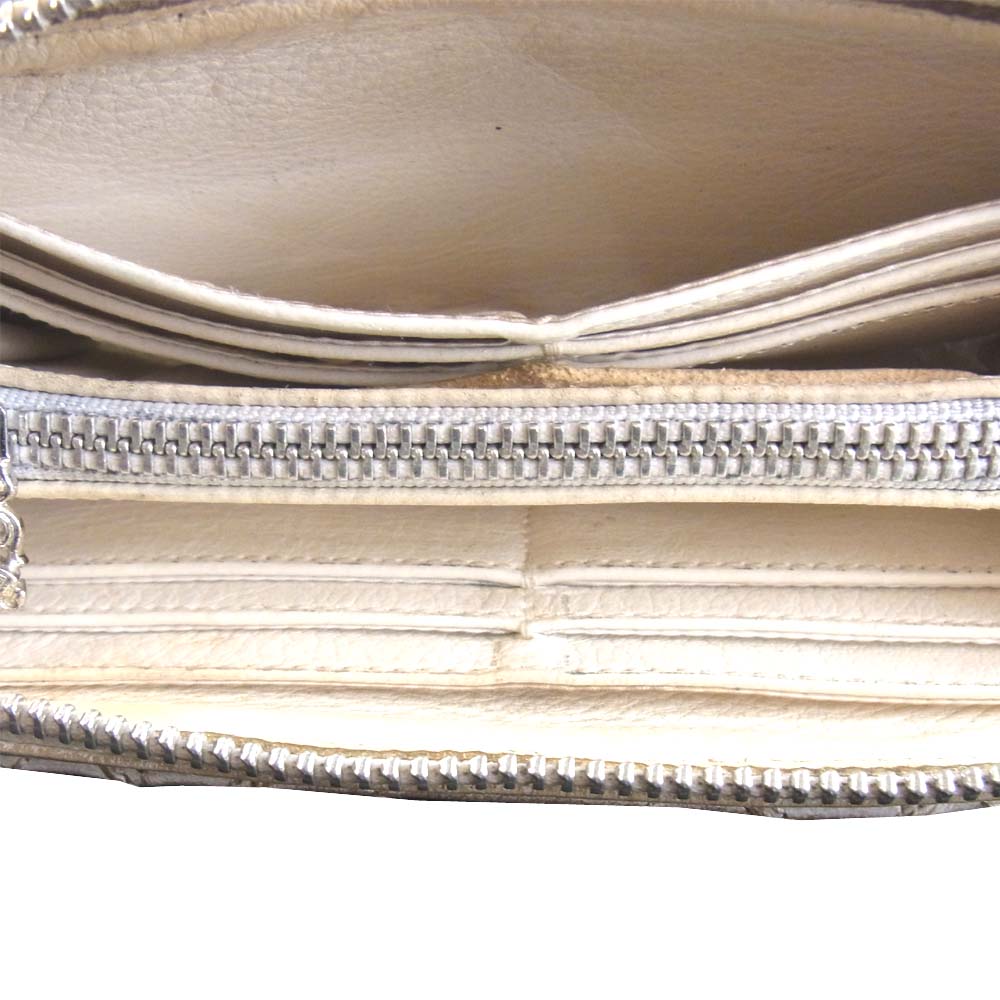 CHROME HEARTS クロムハーツ（原本無） REC F ZIP レック ジップ セメタリークロスパッチ キルティング レザー ラウンドファスナー ウォレット ホワイト系【中古】