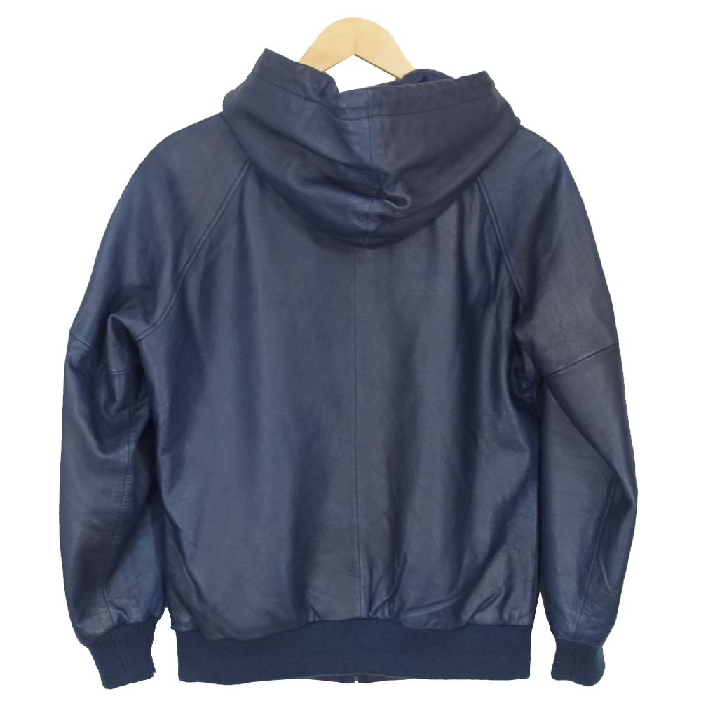 schott ショット ラムスキン フード付き レザー ブルゾン ジャケット ネイビー系 S【中古】
