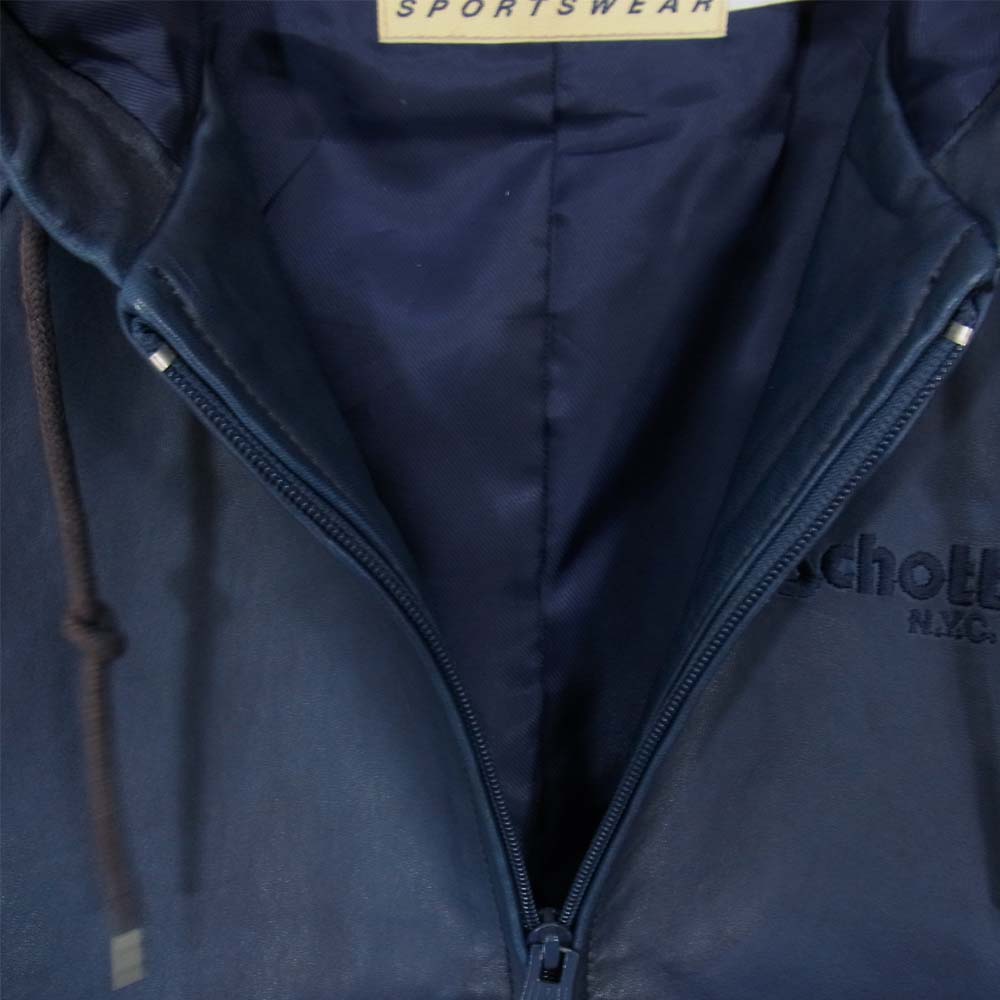 schott ショット ラムスキン フード付き レザー ブルゾン ジャケット ネイビー系 S【中古】