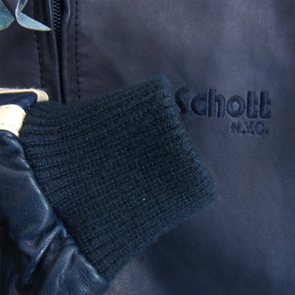 schott ショット ラムスキン フード付き レザー ブルゾン ジャケット ネイビー系 S【中古】