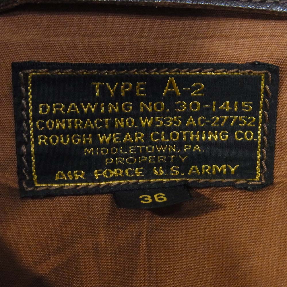 The REAL McCOY'S ザリアルマッコイズ 旧マッコイ 2906 ROUGH WEAR ラフウエア マスタングハイド A-2 レザー フライトジャケット ダークブラウン系 36【中古】