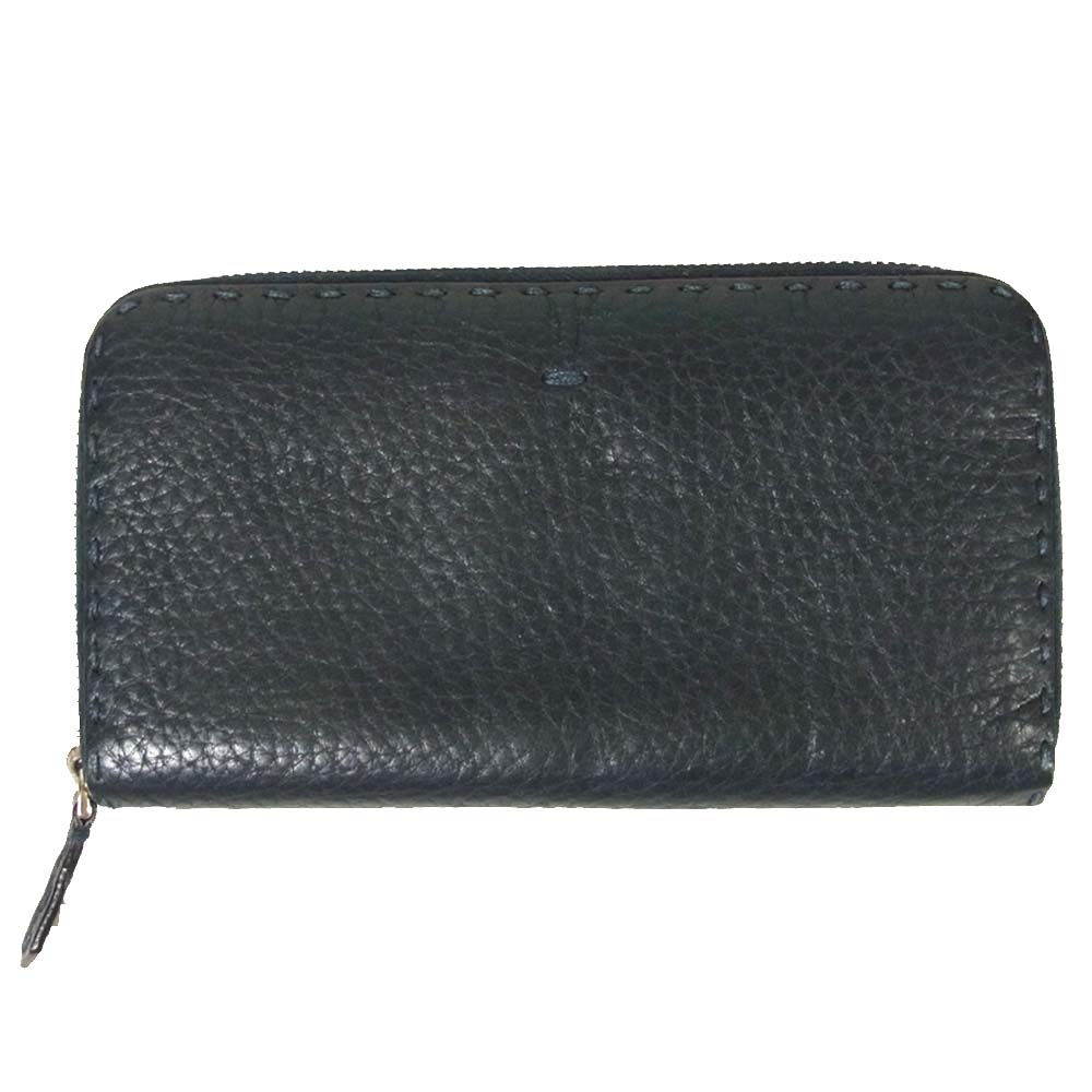FENDI フェンディ セレリア レザー ラウンドジップ ファスナー 長財布 ダークネイビー系【中古】