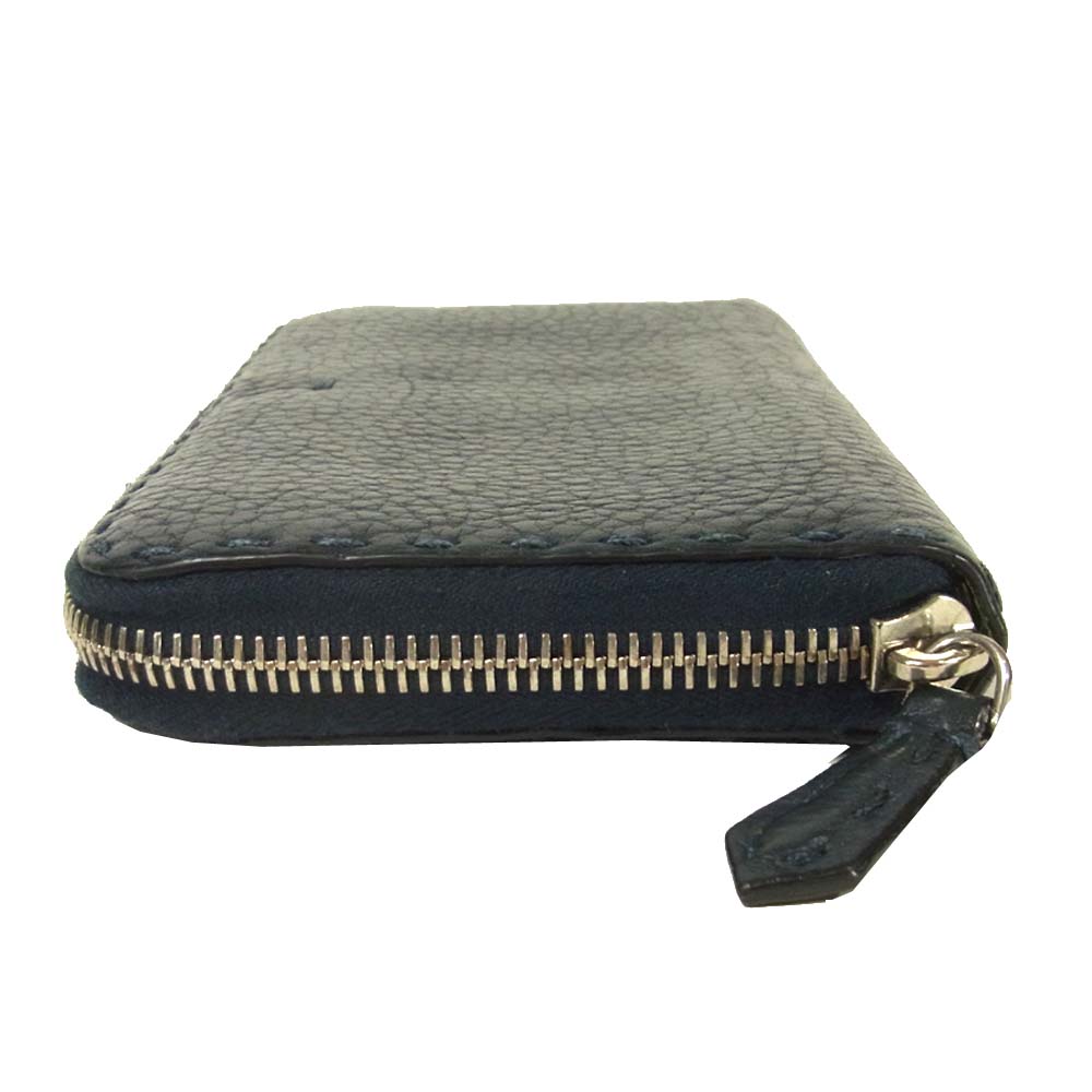 FENDI フェンディ セレリア レザー ラウンドジップ ファスナー 長財布 ダークネイビー系【中古】