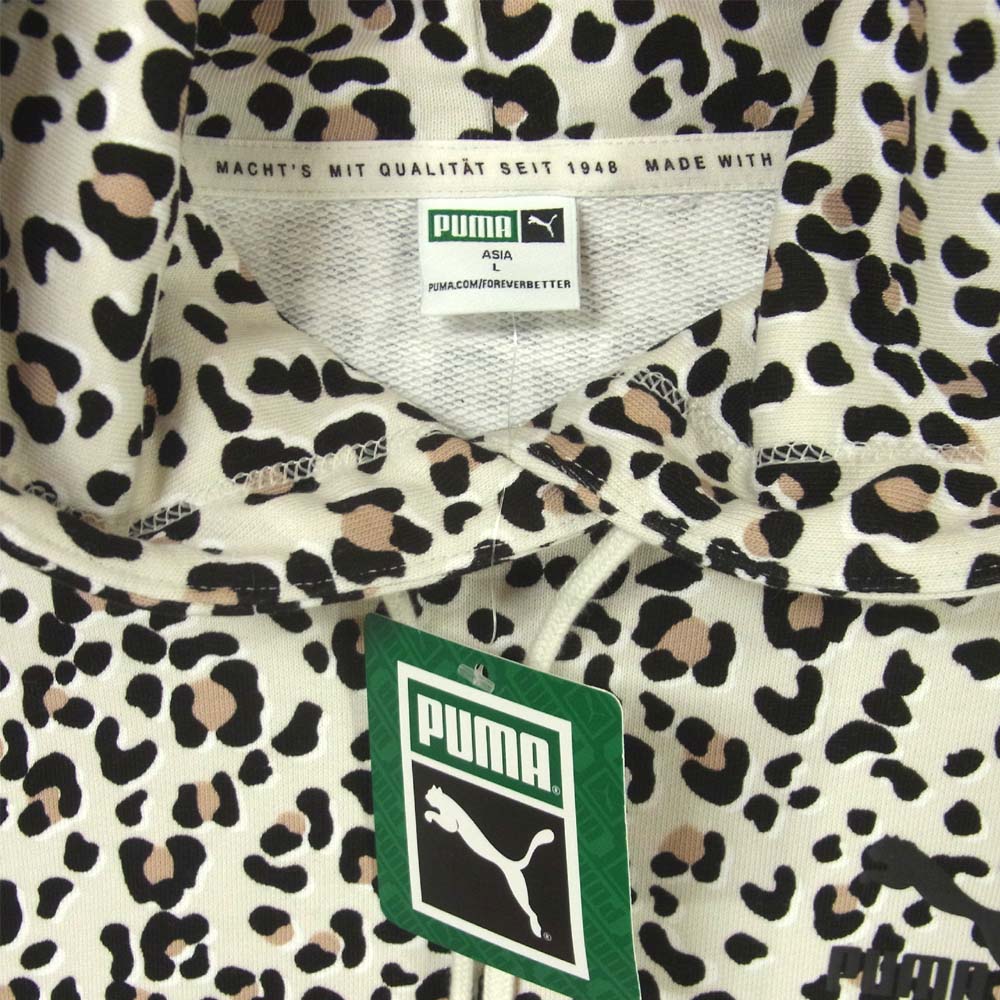 PUMA プーマ レオパード ショート パーカー バングラディシュ製 コットン オフホワイト系 L【極上美品】【中古】
