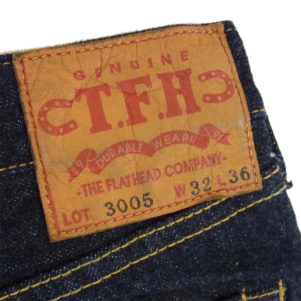 THE FLAT HEAD ザフラットヘッド 3005 革パッチ デニムパンツ ジーンズ インディゴブルー系 32【中古】