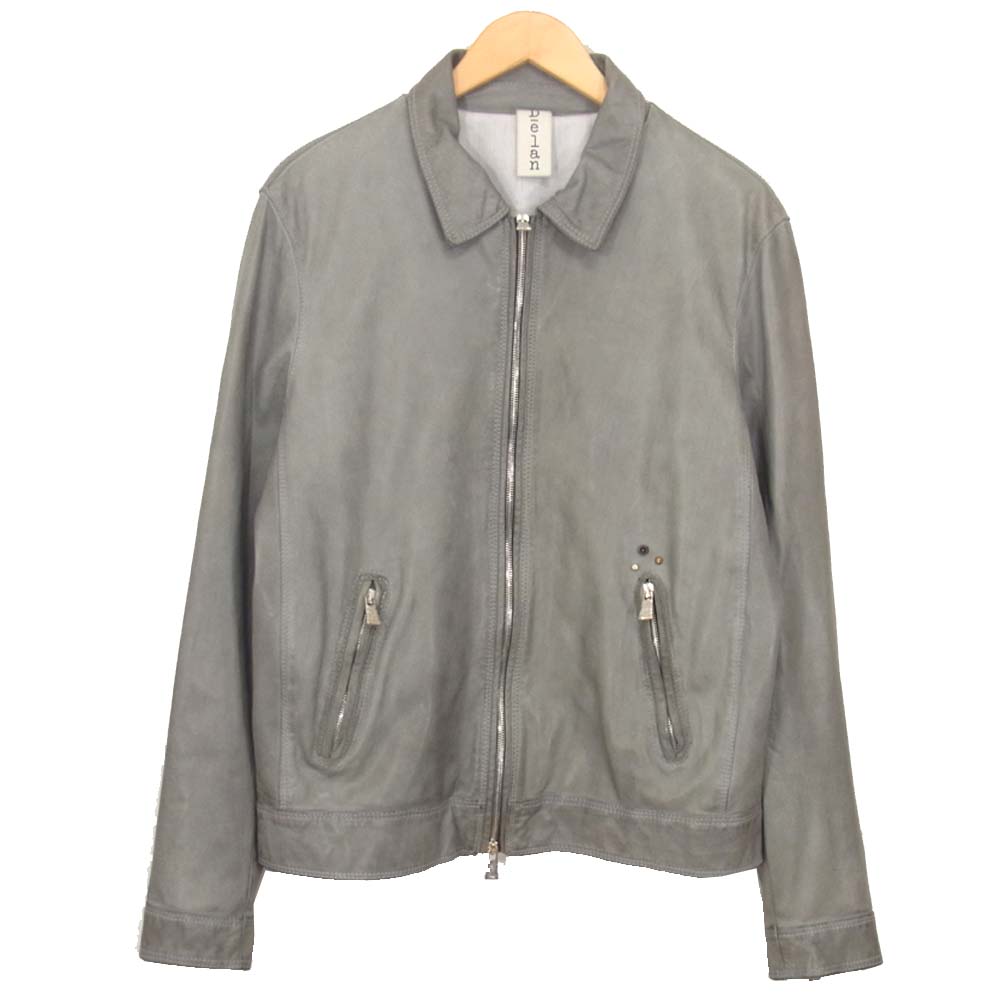 デラン 国内正規品 イタリア製 ラムレザー シングルライダース ジャケット グレー グレー系 50【中古】