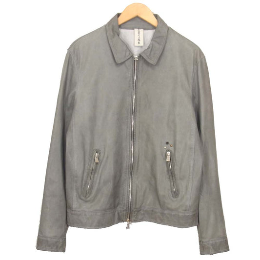デラン 国内正規品 イタリア製 ラムレザー シングルライダース ジャケット グレー グレー系 50【中古】