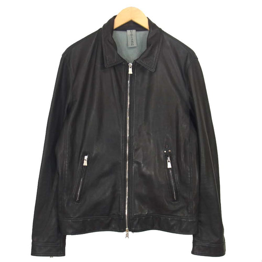 デラン 国内正規品 イタリア製 ラムレザー シングルライダース ジャケット 黒 ブラック系 50【中古】