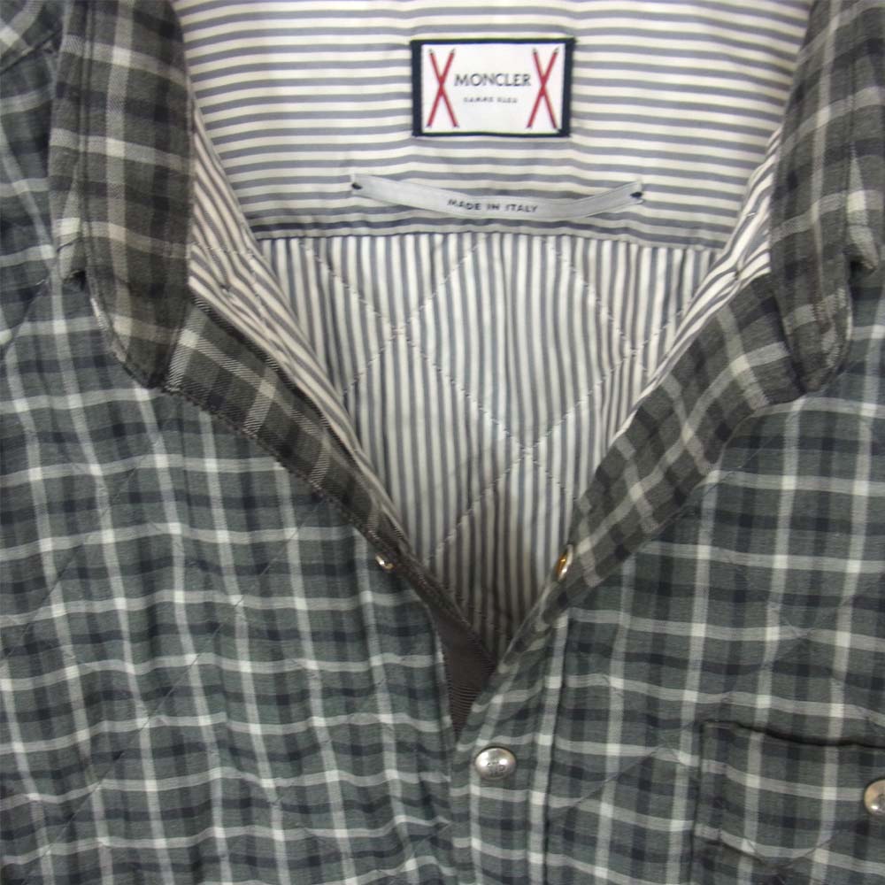 MONCLER GAMME BLEU モンクレール ガムブルー 国内正規品 CAMICIA カミチア チェック ダウン シャツ グレー系 1【美品】【中古】