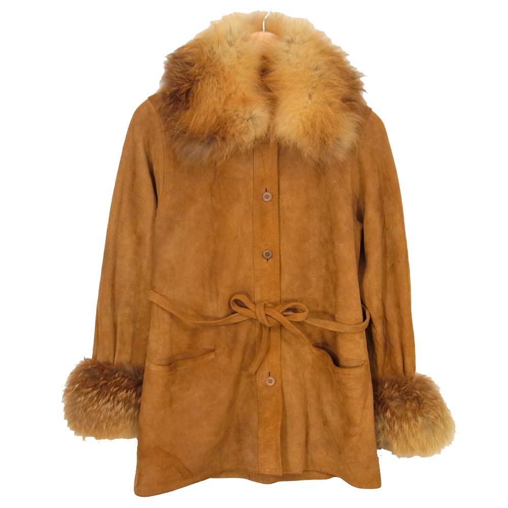 YVES SAINT LAURENT イヴサンローラン ファー付き スエードレザー コート ブラウン系 M【中古】