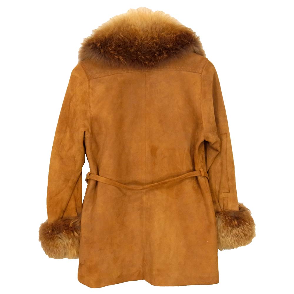 YVES SAINT LAURENT イヴサンローラン ファー付き スエードレザー コート ブラウン系 M【中古】