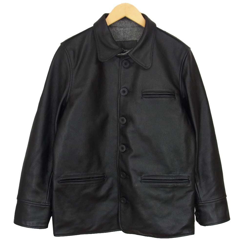 裏地ヘリンボーン レザー ジャケット ブラック系 M【中古】