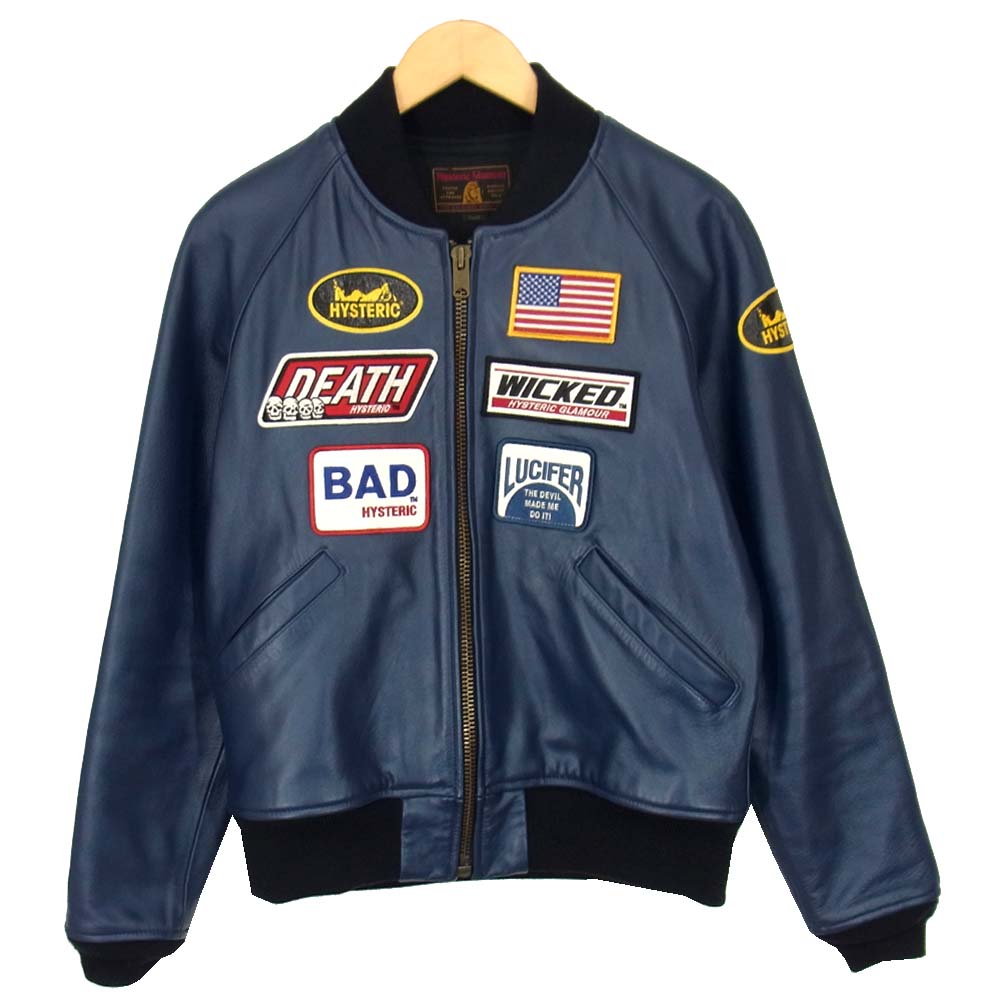 HYSTERIC GLAMOUR ヒステリックグラマー 02173LB02 キップレザー レーシング ジャケット ネイビー系 S【中古】