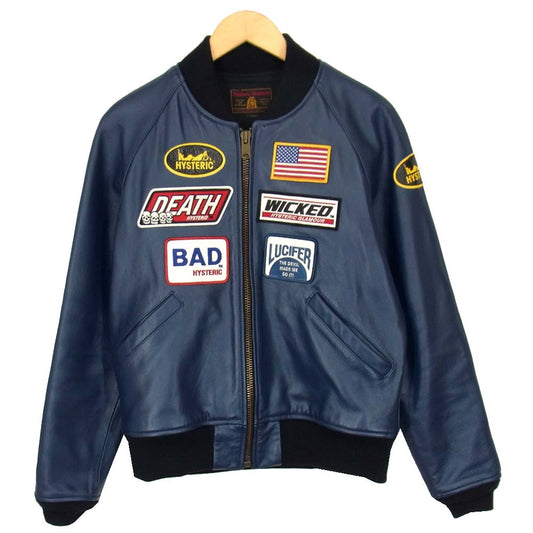 HYSTERIC GLAMOUR ヒステリックグラマー 02173LB02 キップレザー レーシング ジャケット ネイビー系 S【中古】