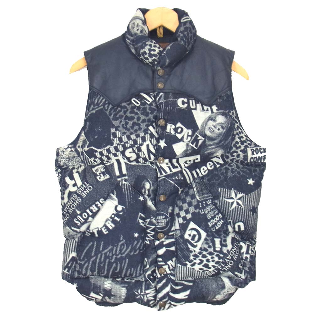 HYSTERIC GLAMOUR ヒステリックグラマー × ロッキーマウンテン Rocky Mountain 02183AV01 LONDON NITE ジャカード デニム ダウンベスト ネイビー系 38【美品】【中古】
