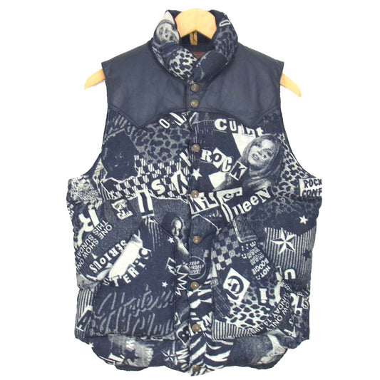 HYSTERIC GLAMOUR ヒステリックグラマー × ロッキーマウンテン Rocky Mountain 02183AV01 LONDON NITE ジャカード デニム ダウンベスト ネイビー系 38【美品】【中古】