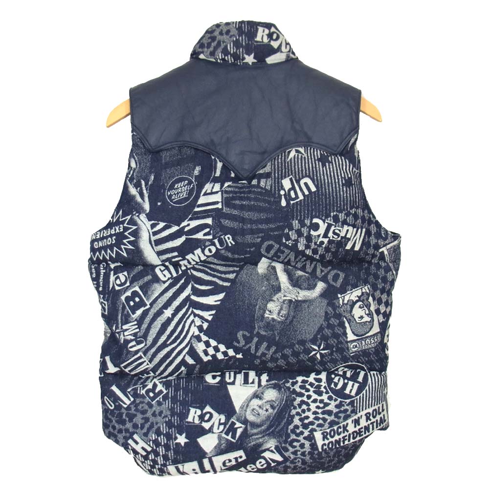 HYSTERIC GLAMOUR ヒステリックグラマー × ロッキーマウンテン Rocky Mountain 02183AV01 LONDON NITE ジャカード デニム ダウンベスト ネイビー系 38【美品】【中古】