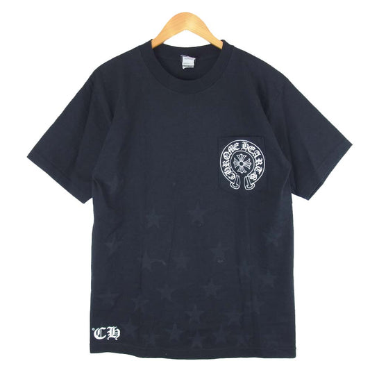 CHROME HEARTS クロムハーツ（原本無） 国内正規品 USA製 スクロールラベル ホースシュー スター プリント ポケット Ｔシャツ ブラック系 M【中古】