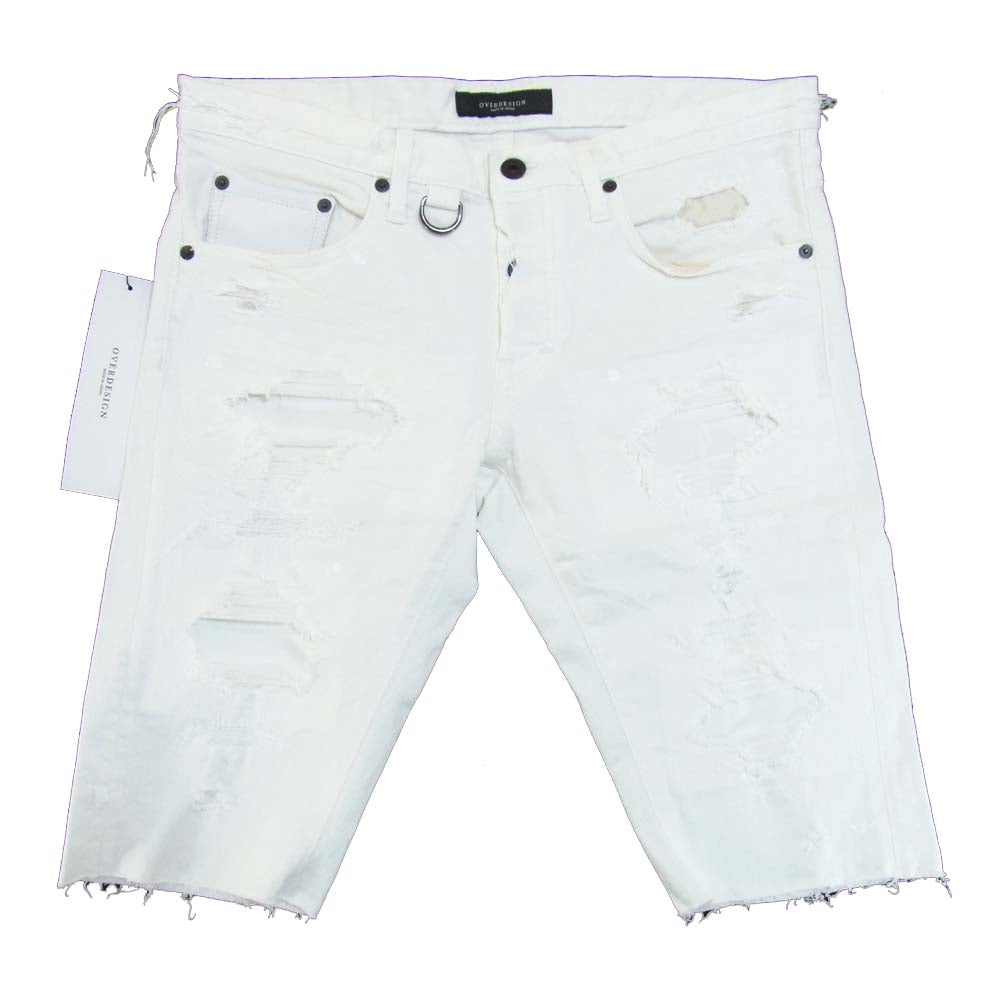 オーバーデザイン ダメージ加工 ハーフパンツ ホワイト系 32【新古品】【未使用】【中古】