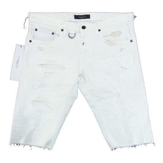 オーバーデザイン ダメージ加工 ハーフパンツ ホワイト系 32【新古品】【未使用】【中古】