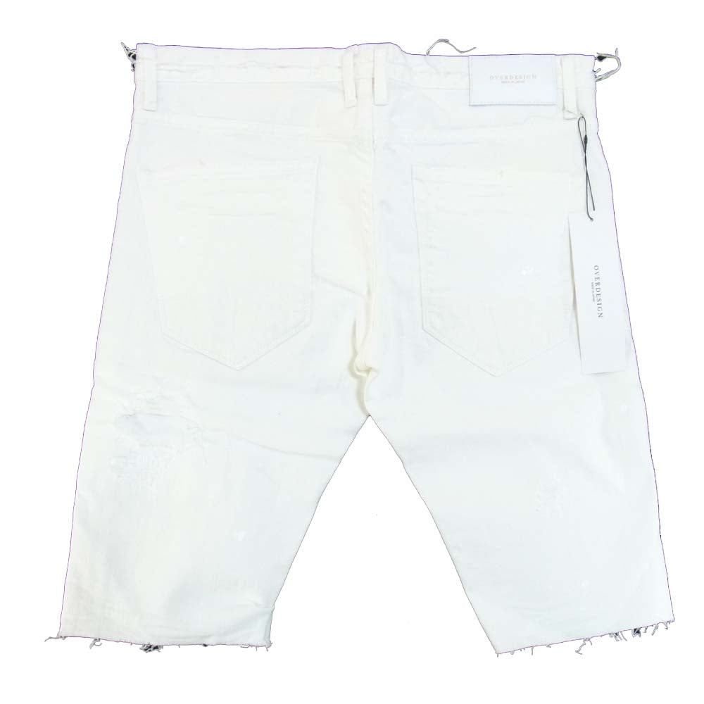オーバーデザイン ダメージ加工 ハーフパンツ ホワイト系 32【新古品】【未使用】【中古】