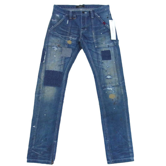 オーバーデザイン リペア加工 裾ジップ シンチバック デニムパンツ インディゴブルー系 32【新古品】【未使用】【中古】