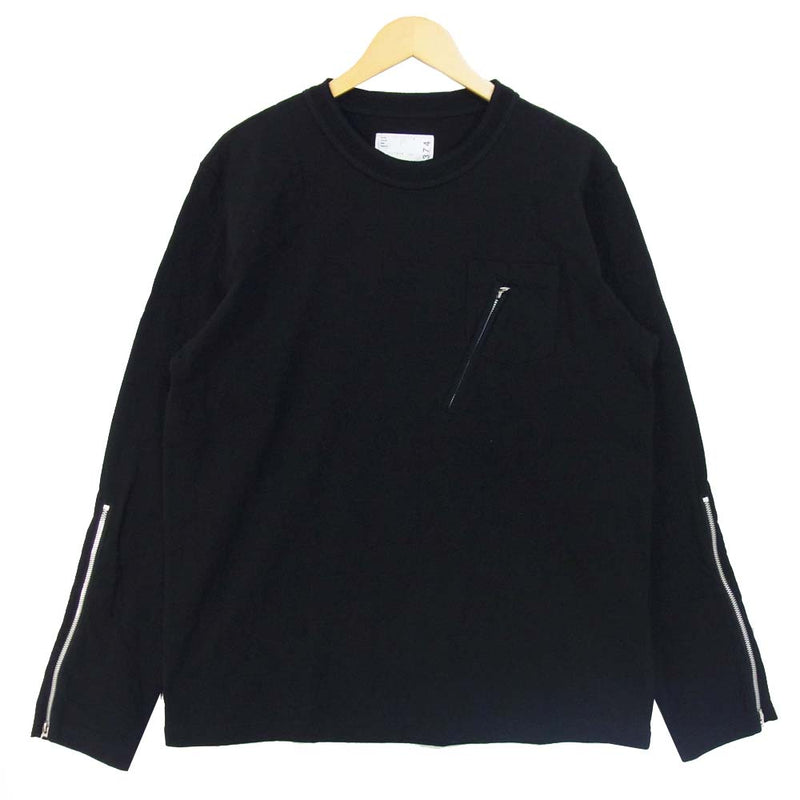 Sacai サカイ 20-02374M Cotton L/S T-Shirt ファスナーポケット 長袖Ｔシャツ ブラック系 3【美品】【中古】