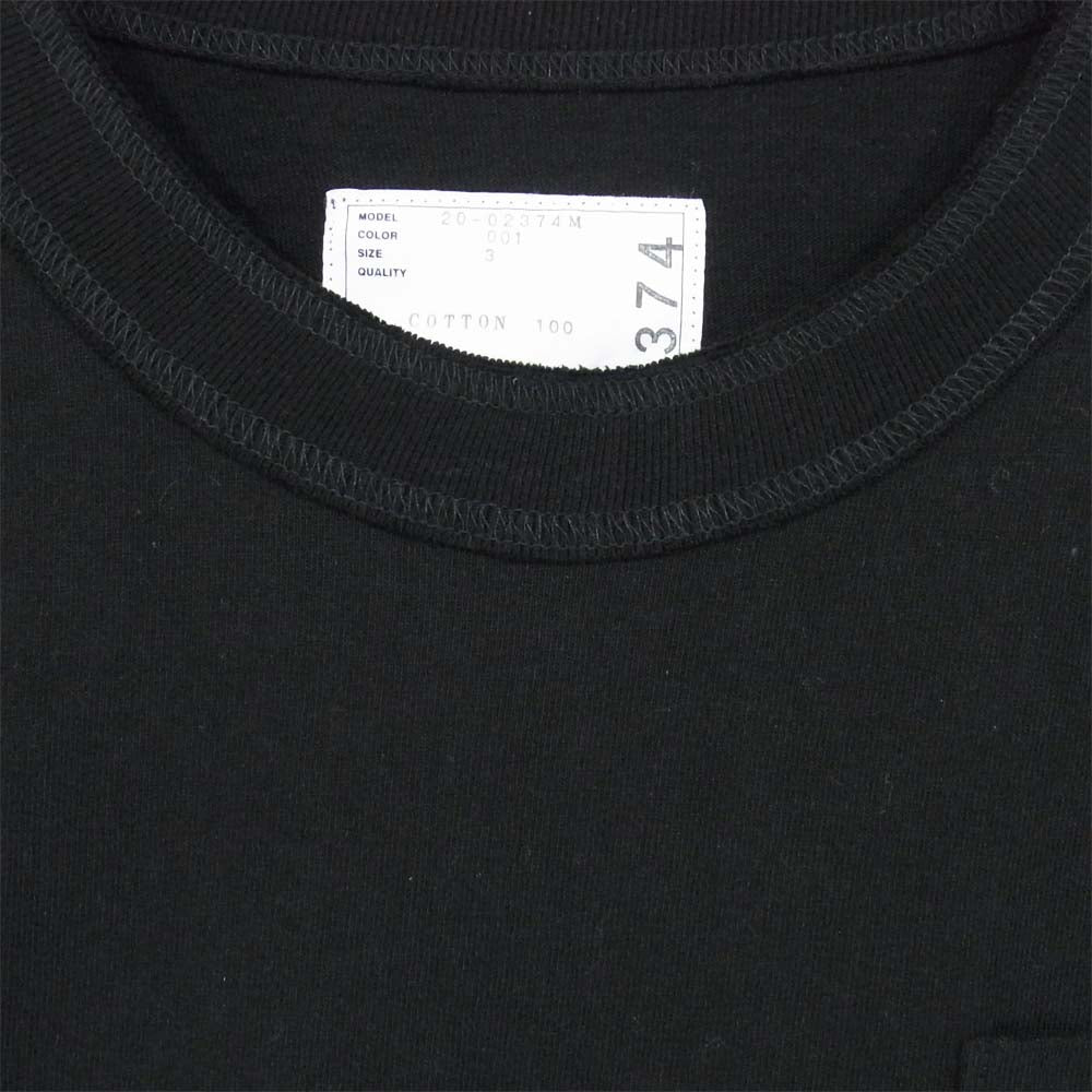 Sacai サカイ 20-02374M Cotton L/S T-Shirt ファスナーポケット 長袖Ｔシャツ ブラック系 3【美品】【中古】