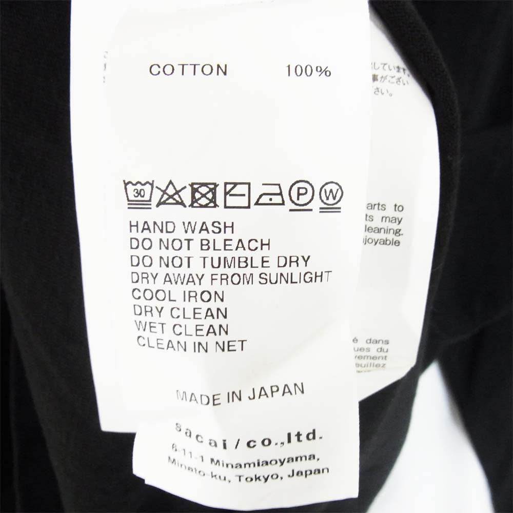 Sacai サカイ 20-02374M Cotton L/S T-Shirt ファスナーポケット 長袖Ｔシャツ ブラック系 3【美品】【中古】